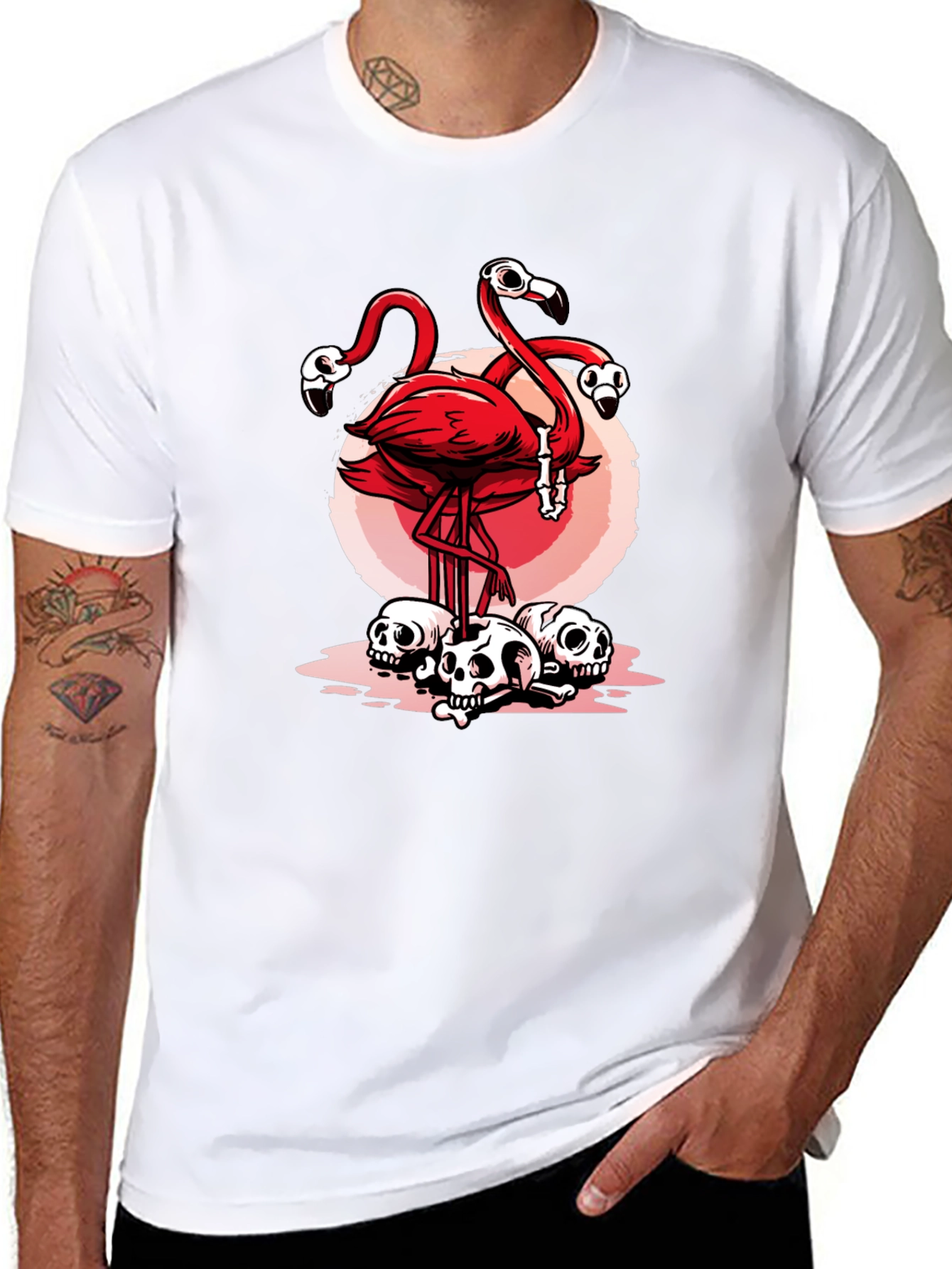 Flamingo Skulls Graphic T-Shirt - Unique Design