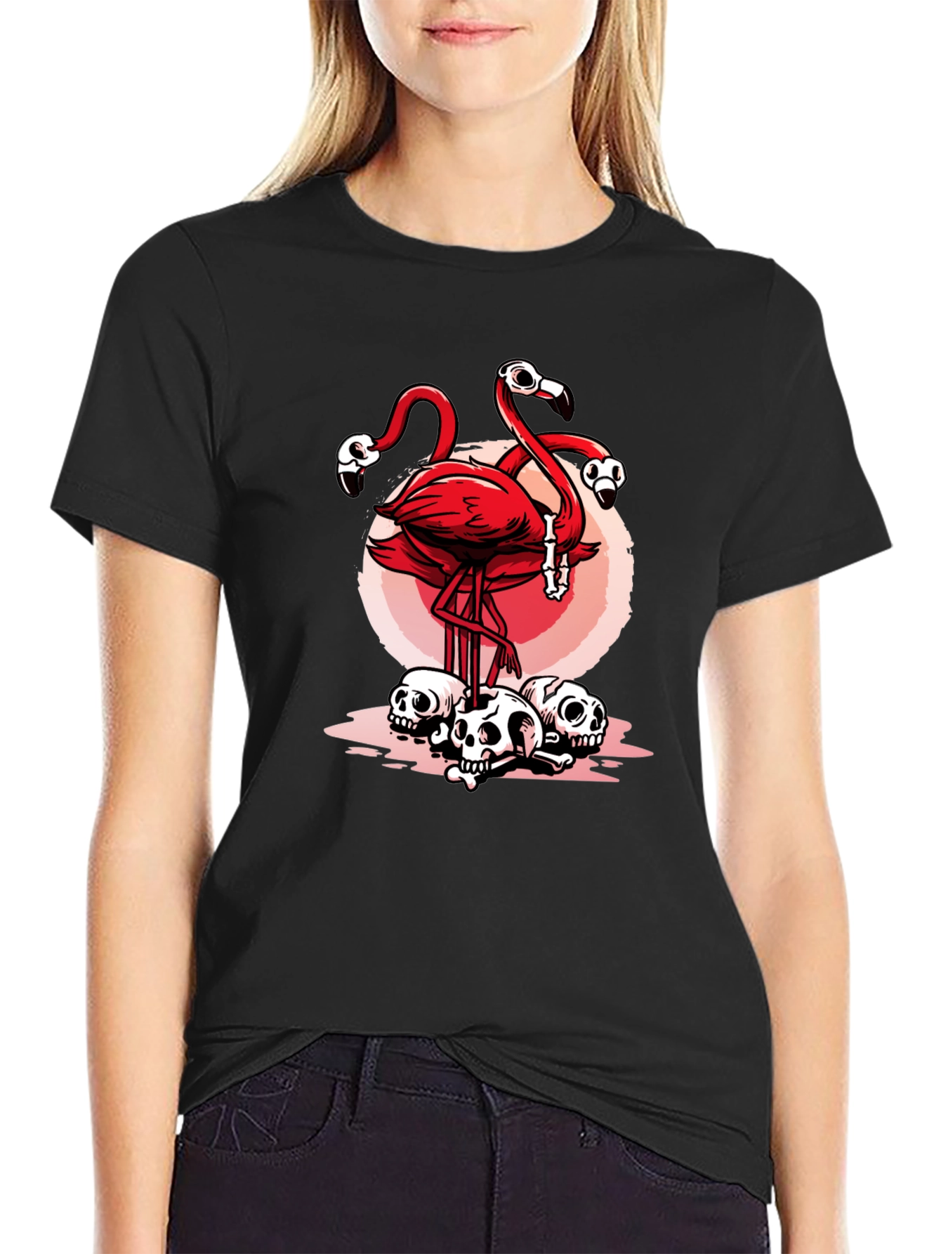 Flamingo Skulls Graphic T-Shirt - Unique Design