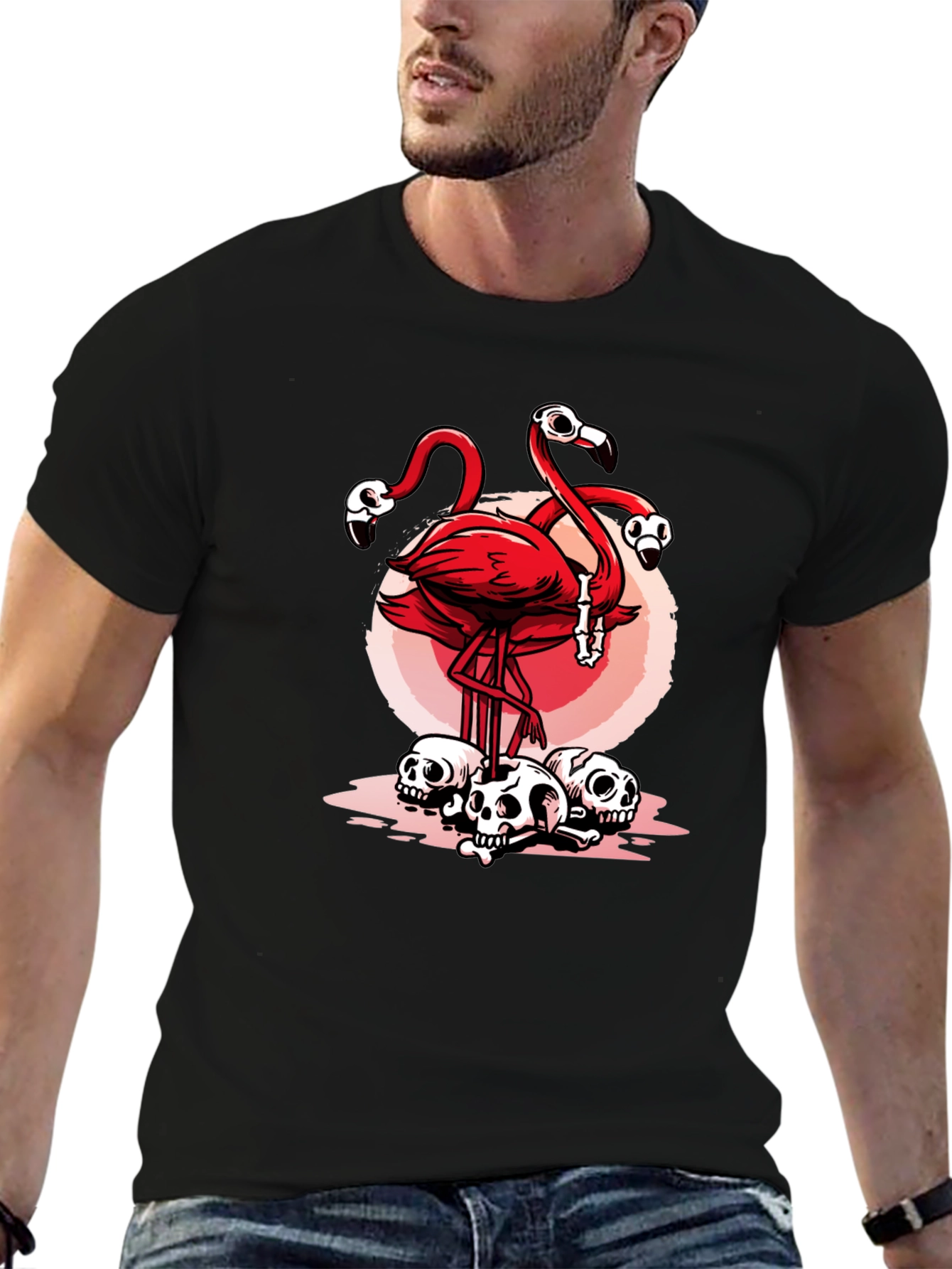 Flamingo Skulls Graphic T-Shirt - Unique Design