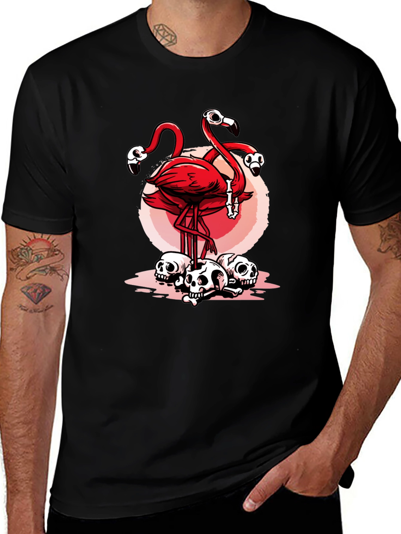 Flamingo Skulls Graphic T-Shirt - Unique Design