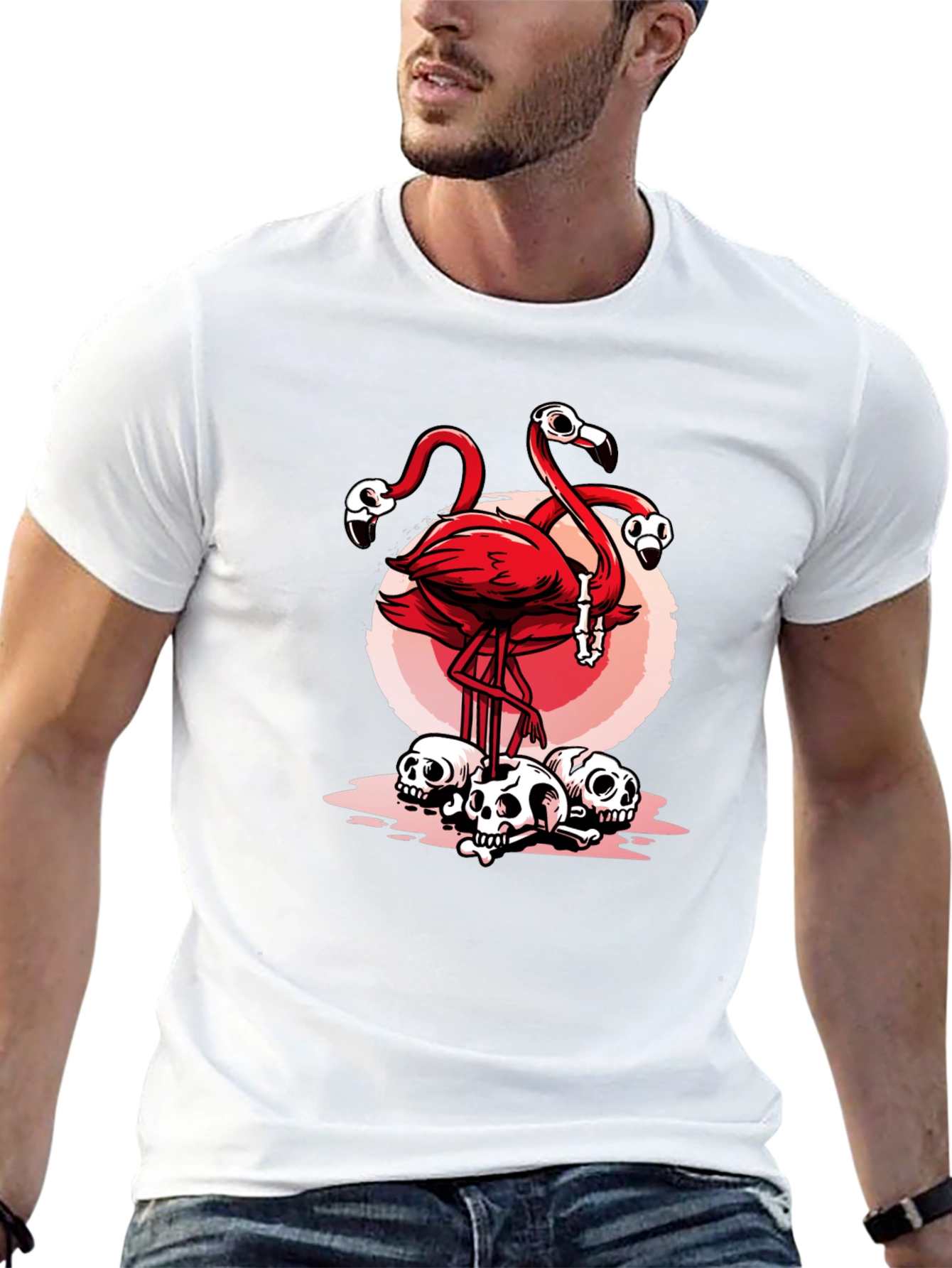 Flamingo Skulls Graphic T-Shirt - Unique Design