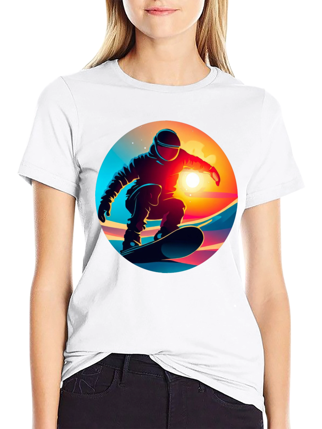 Cool Snowboarder Graphic Tee - Black Cotton Blend
