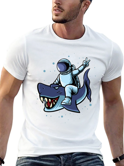 Astronaut Riding Shark Graphic Tee - Black
