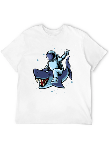 Astronaut Riding Shark Graphic Tee - Black