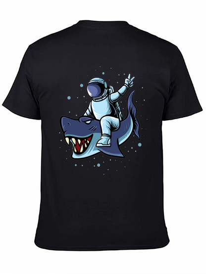 Astronaut Riding Shark Graphic Tee - Black