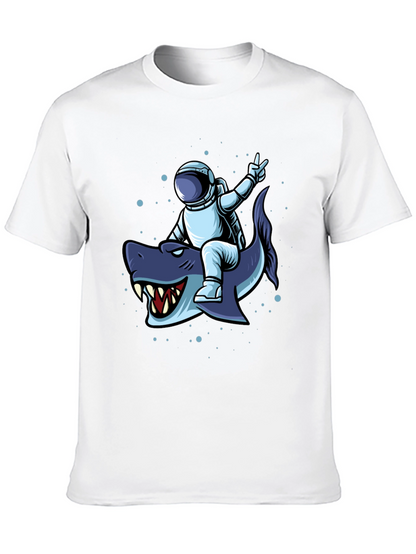 Astronaut Riding Shark Graphic Tee - Black