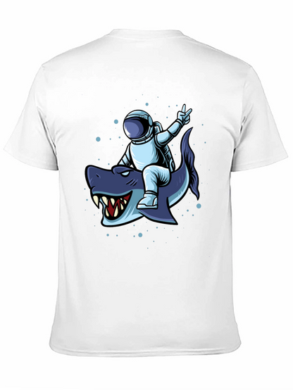 Astronaut Riding Shark Graphic Tee - Black