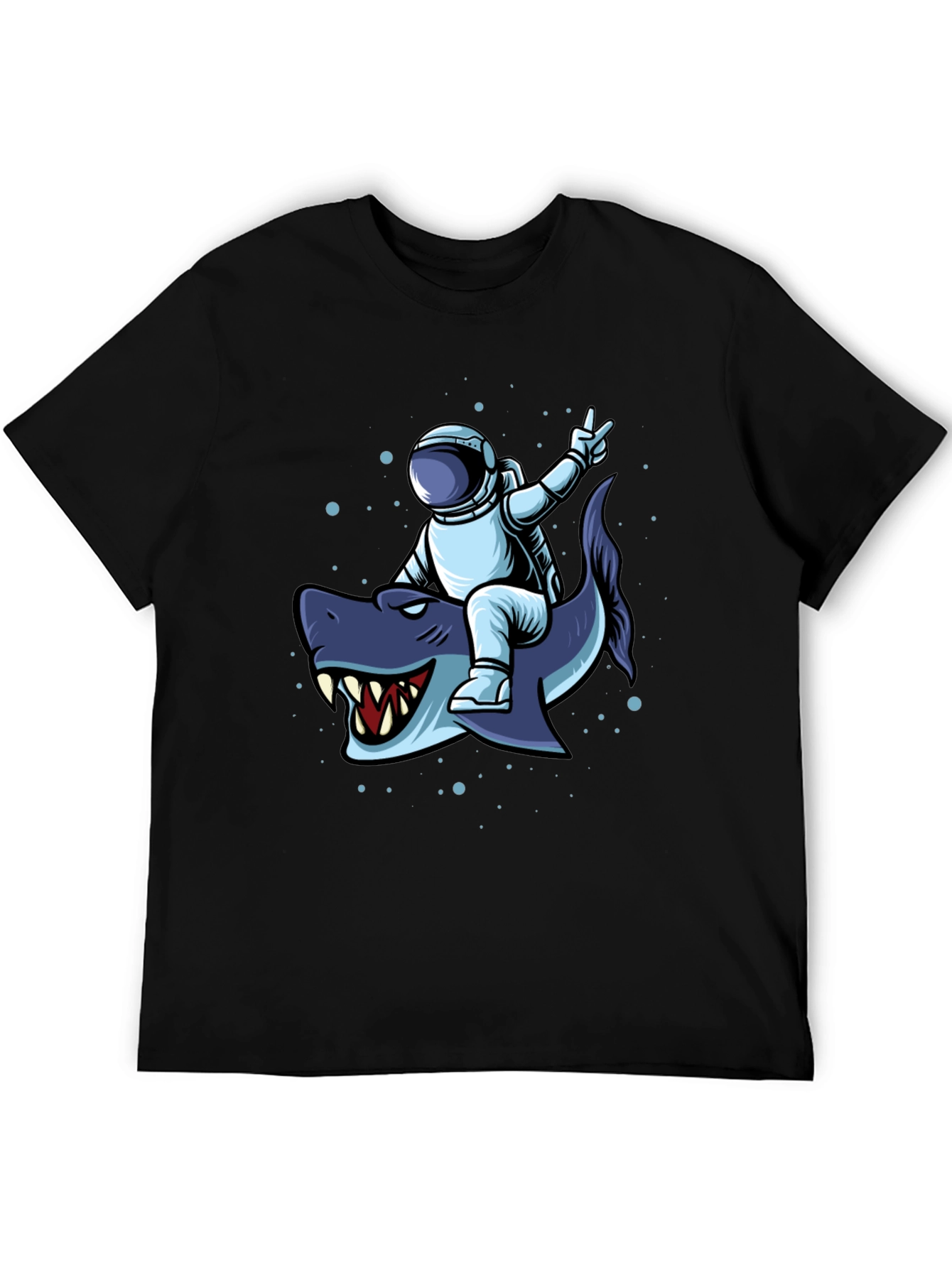 Astronaut Riding Shark Graphic Tee - Black