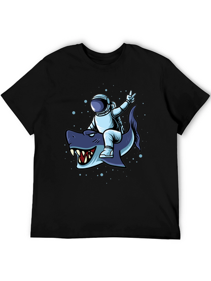 Astronaut Riding Shark Graphic Tee - Black