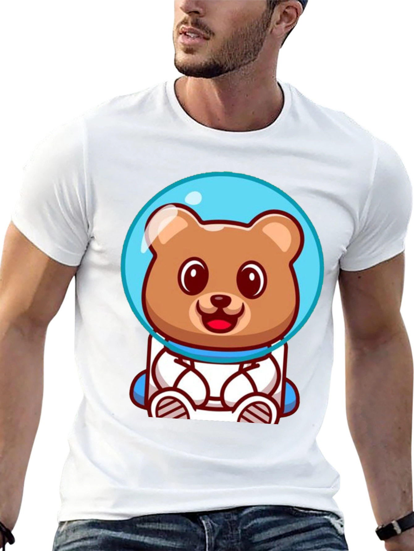 Astronaut Bear Graphic Tee - Soft Cotton Black T-Shirt