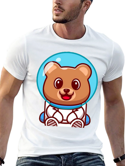 Astronaut Bear Graphic Tee - Soft Cotton Black T-Shirt