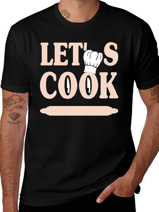 Lets Cook T-Shirt - Chefs Hat & Rolling Pin Design