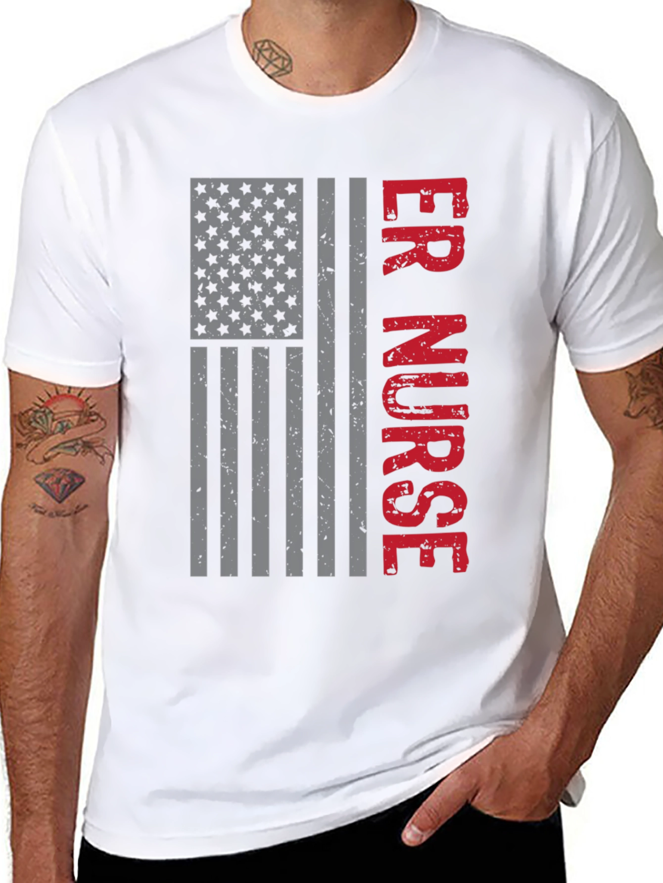 ER Nurse American Flag Graphic T-Shirt