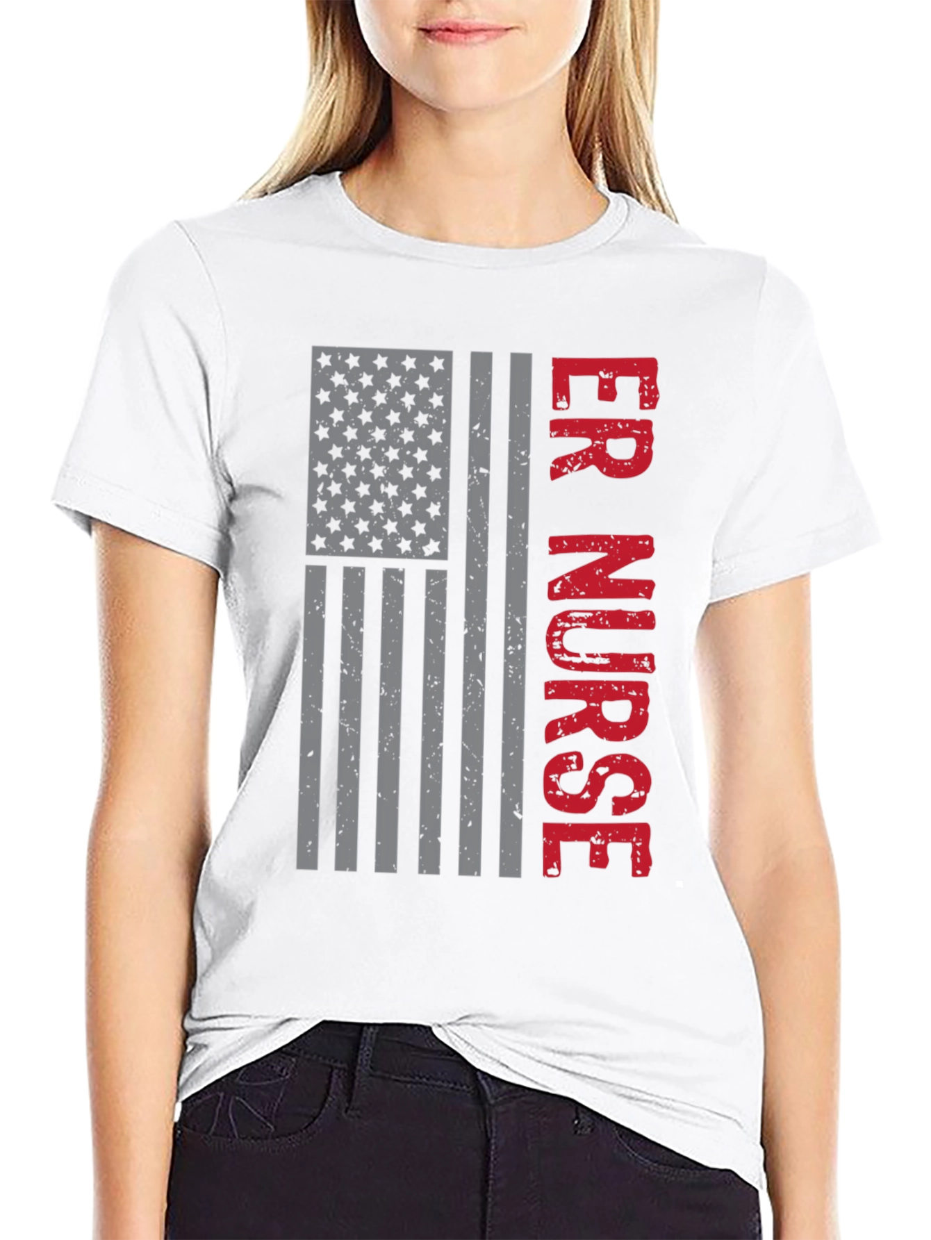 ER Nurse American Flag Graphic T-Shirt