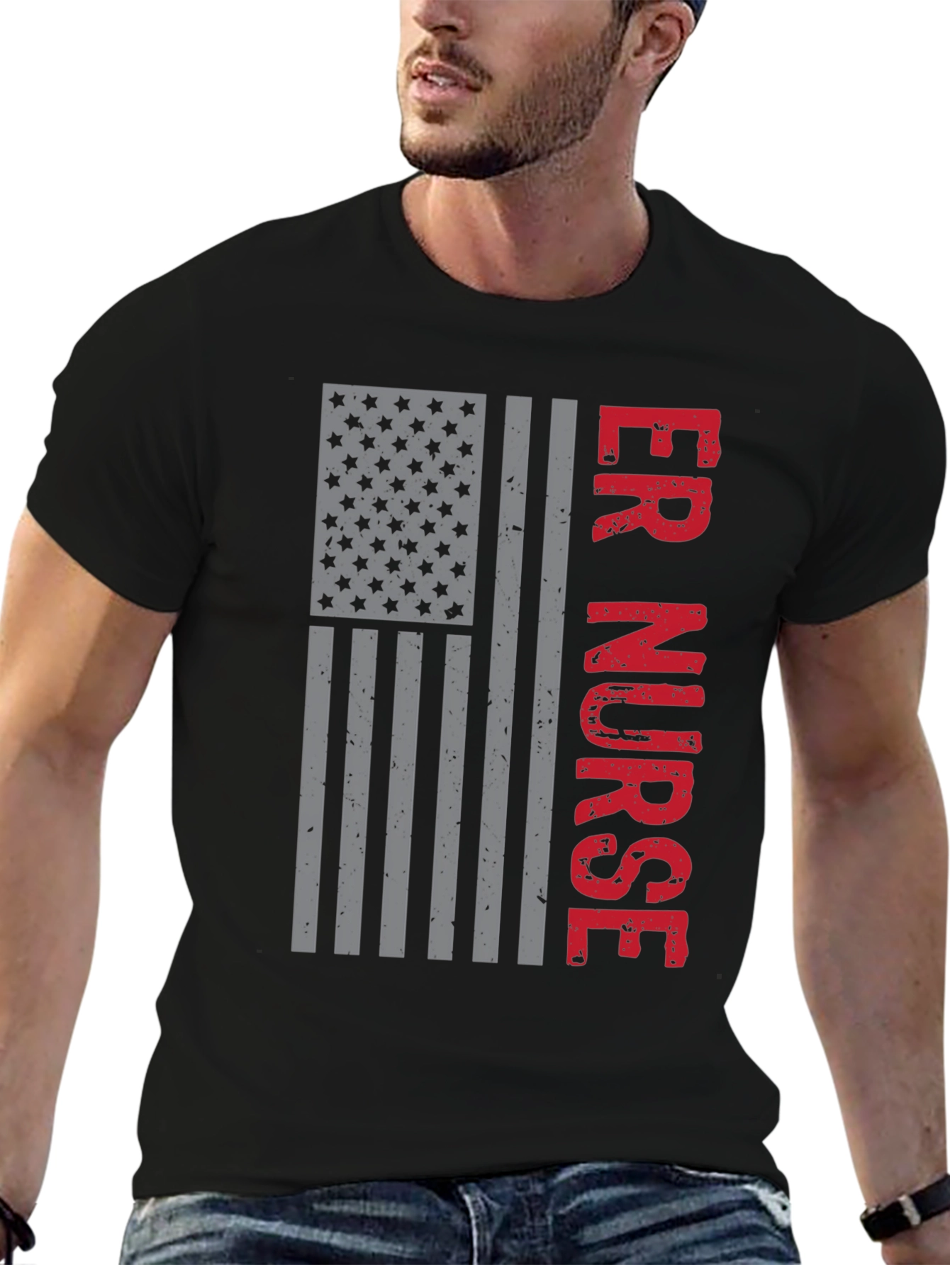 ER Nurse American Flag Graphic T-Shirt