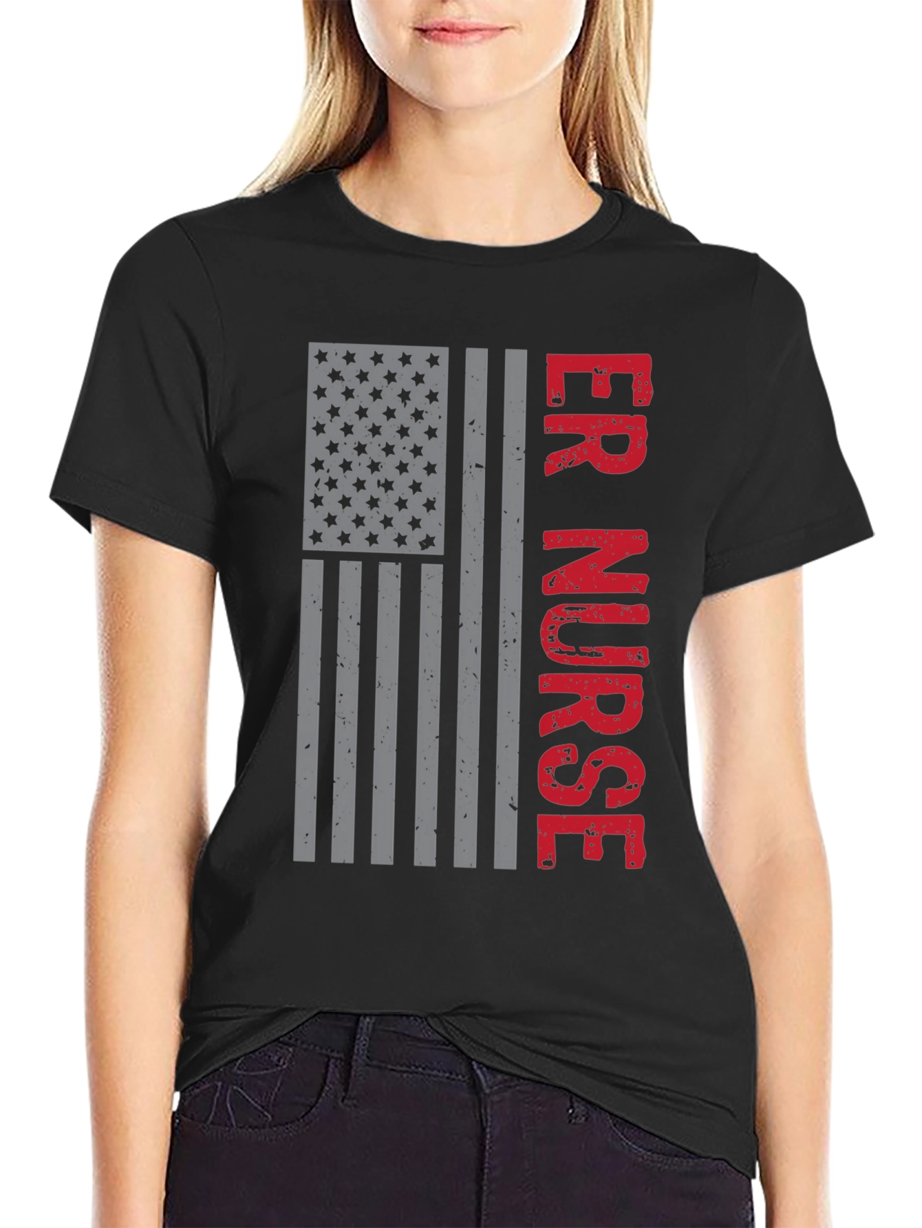ER Nurse American Flag Graphic T-Shirt