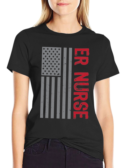 ER Nurse American Flag Graphic T-Shirt