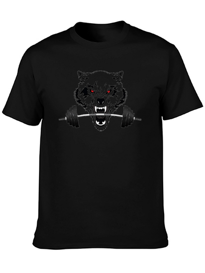 Black Wolf Barbell Graphic Tee - Gym Beast Mode