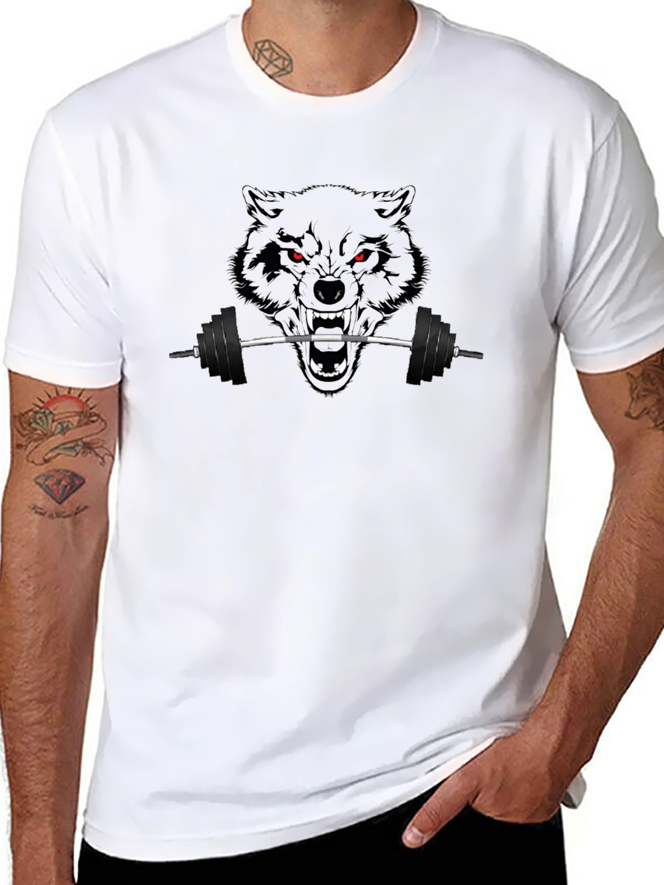 Black Wolf Barbell Graphic Tee - Gym Beast Mode