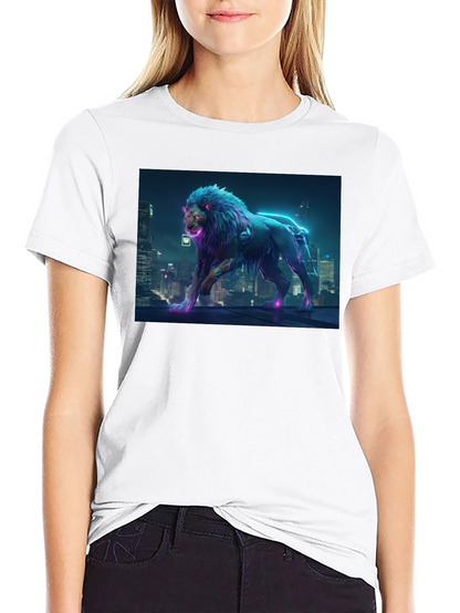 Cyberpunk Lion Graphic Black T-Shirt