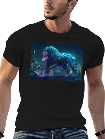 Cyberpunk Lion Graphic Black T-Shirt