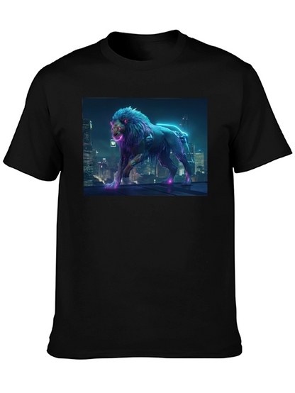 Cyberpunk Lion Graphic Black T-Shirt