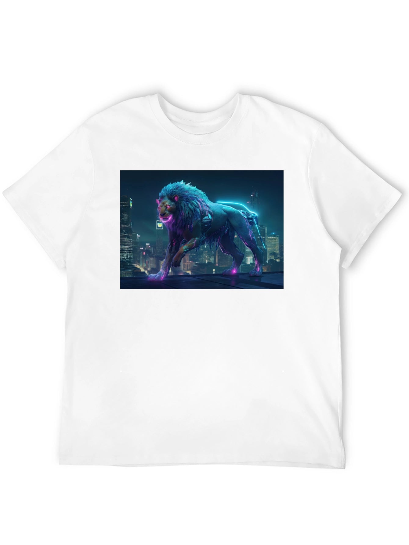 Cyberpunk Lion Graphic Black T-Shirt
