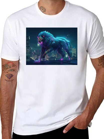 Cyberpunk Lion Graphic Black T-Shirt