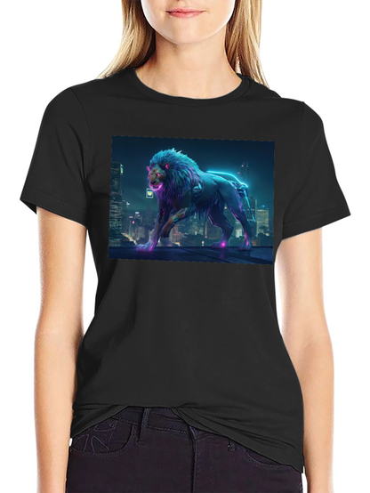 Cyberpunk Lion Graphic Black T-Shirt