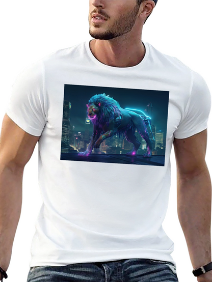 Cyberpunk Lion Graphic Black T-Shirt