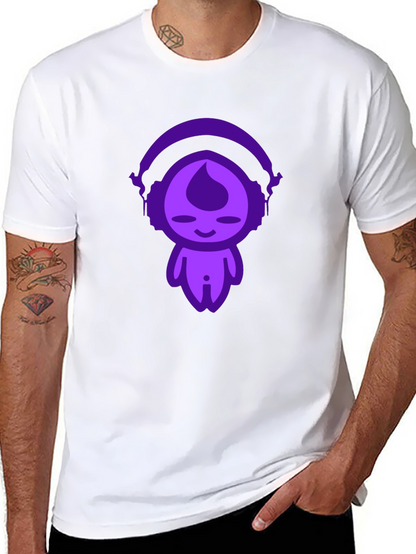 Unique Graphic Tee: Purple Headphone Character Design