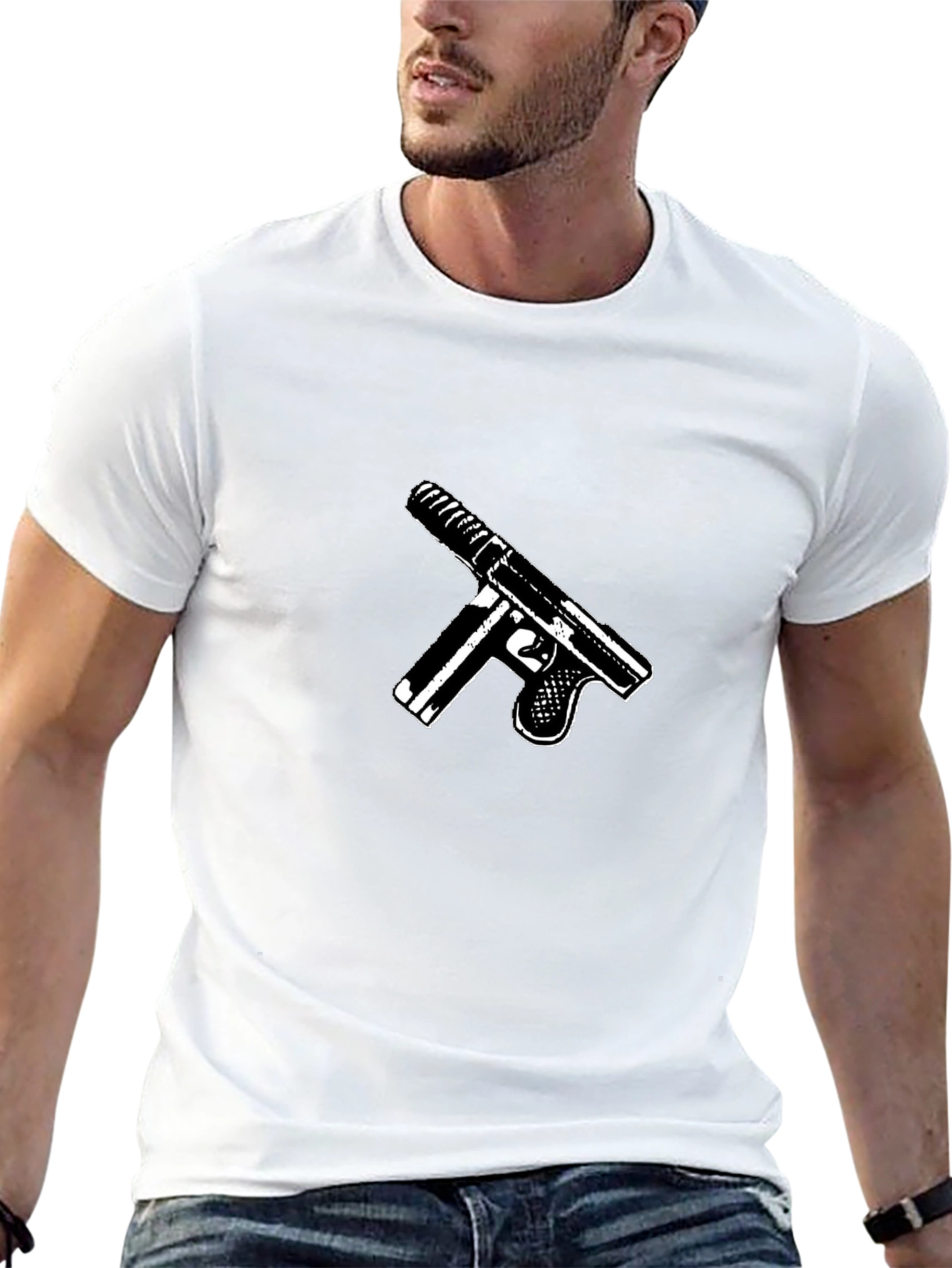 Gun Graphic Black T-Shirt - Bold Statement Tee