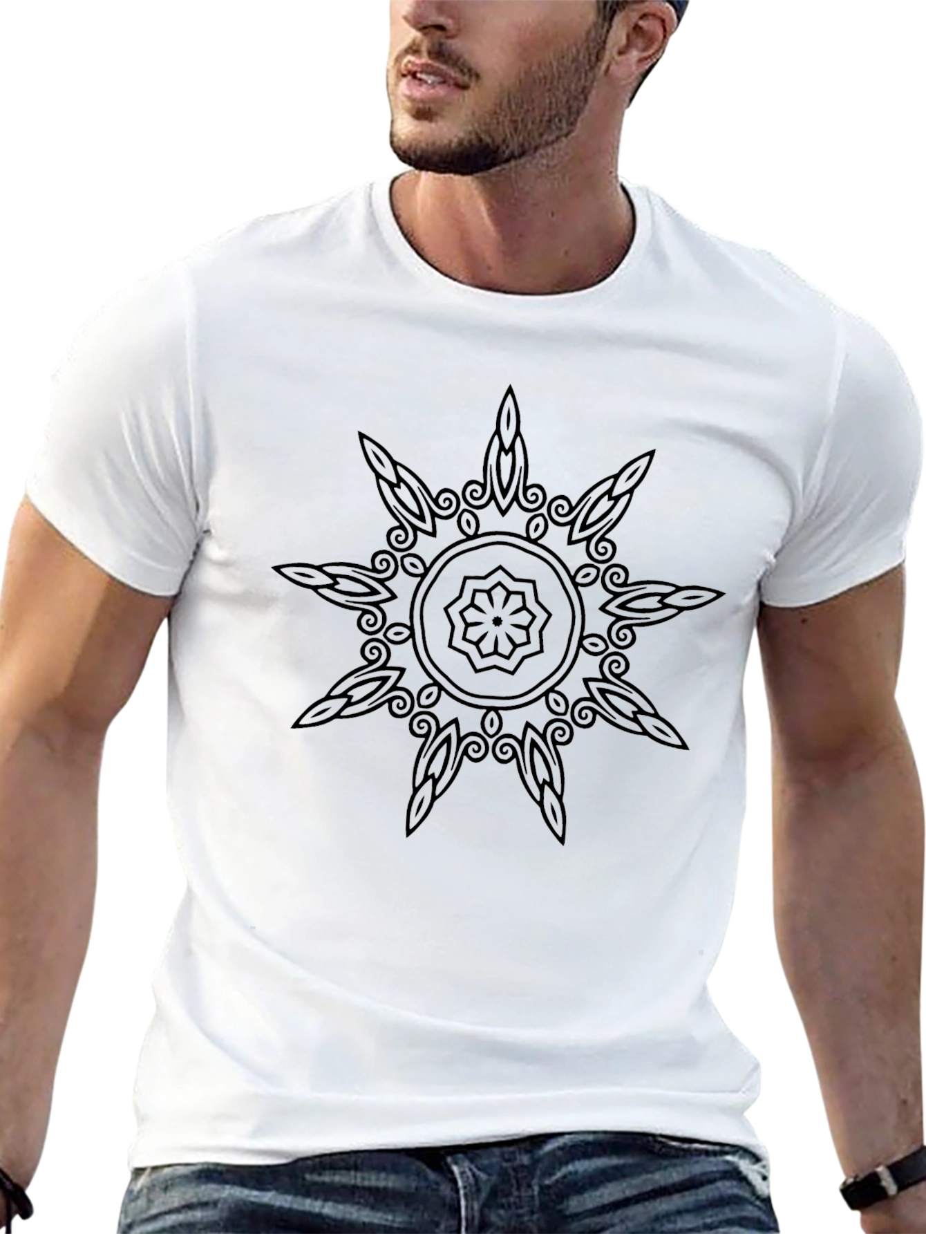 Mens Black Graphic Tee - Mandala Design