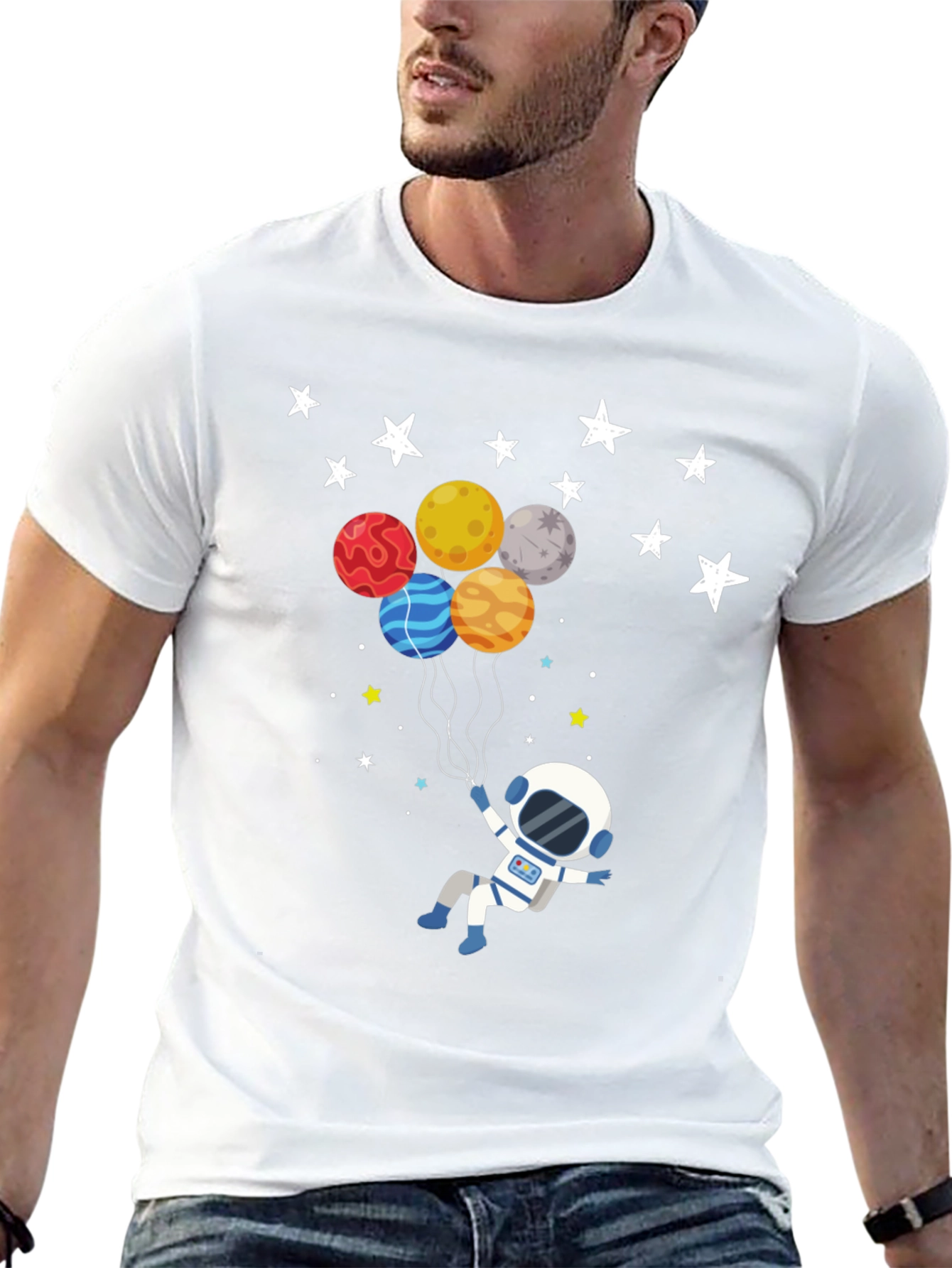 Astronaut Planet Balloons Graphic T-Shirt