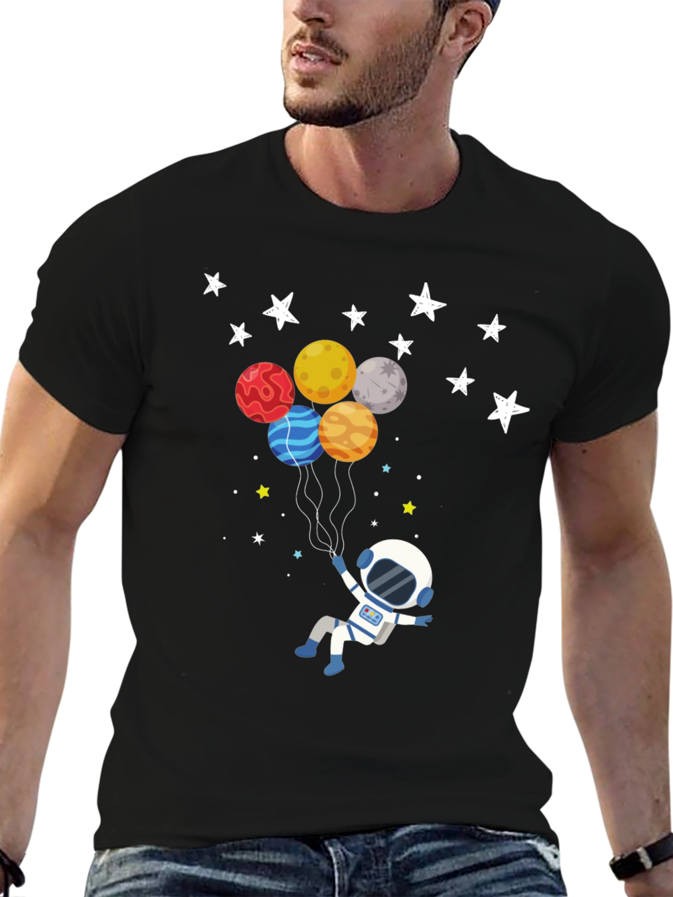 Astronaut Planet Balloons Graphic T-Shirt