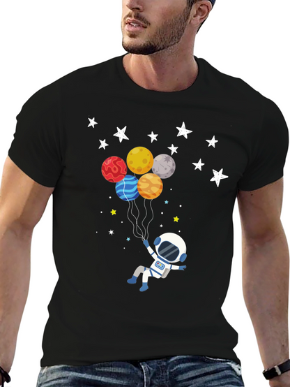 Astronaut Planet Balloons Graphic T-Shirt