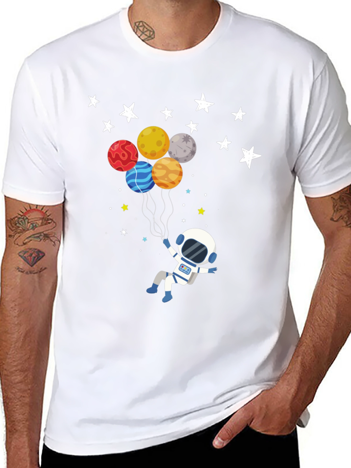 Astronaut Planet Balloons Graphic T-Shirt