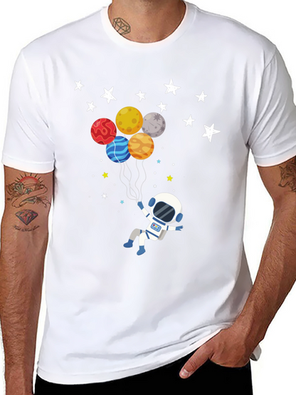 Astronaut Planet Balloons Graphic T-Shirt