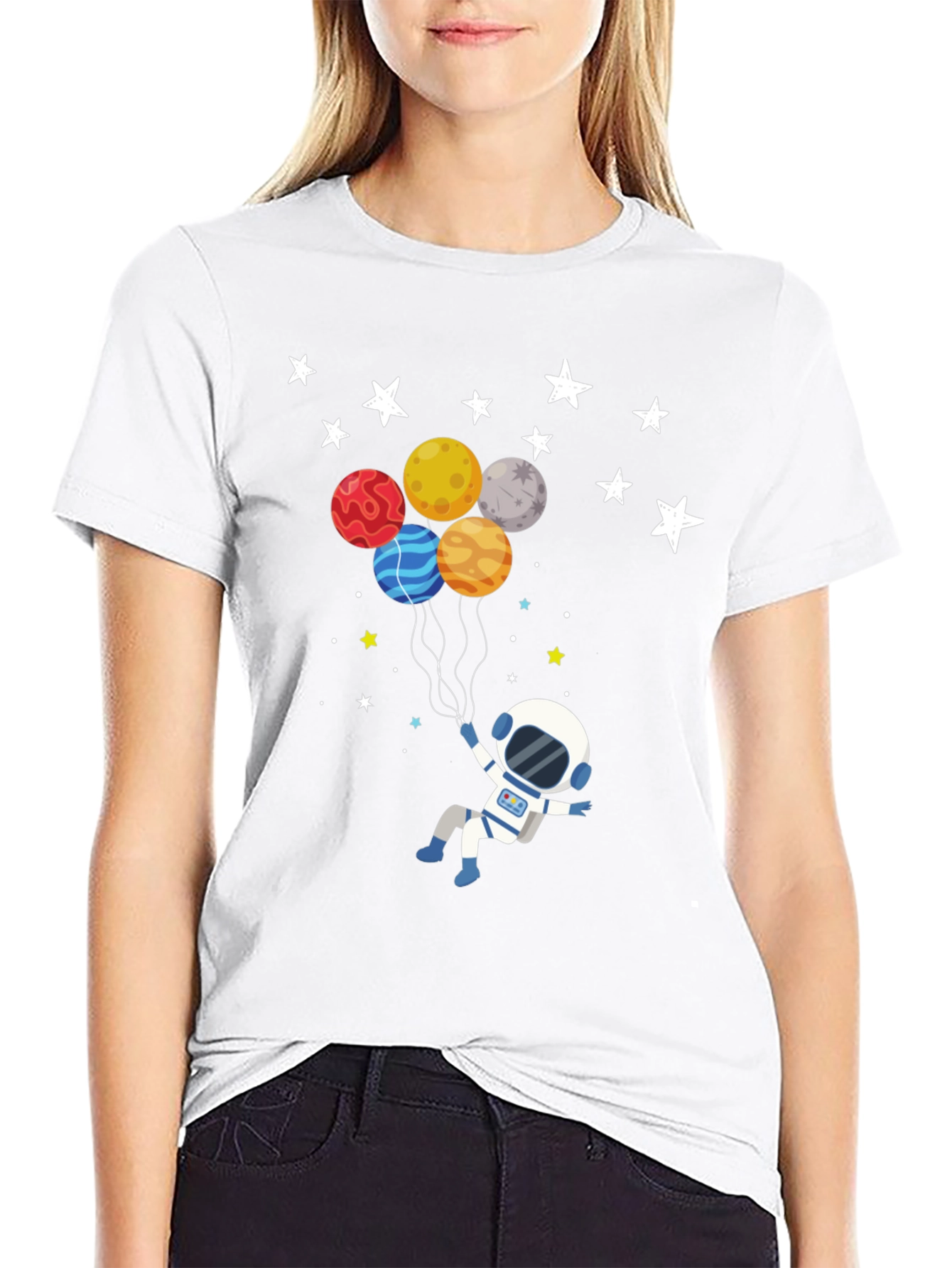 Astronaut Planet Balloons Graphic T-Shirt