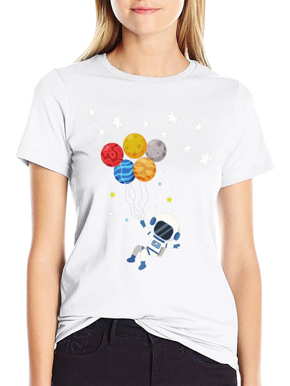 Astronaut Planet Balloons Graphic T-Shirt