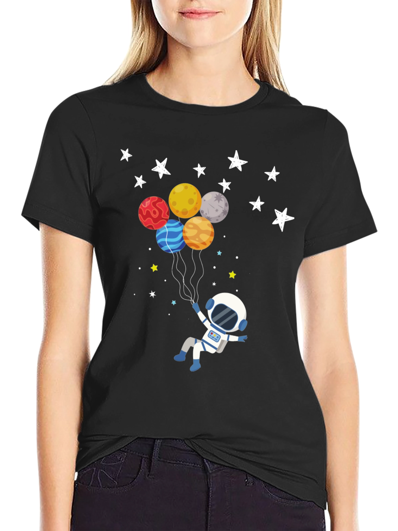 Astronaut Planet Balloons Graphic T-Shirt