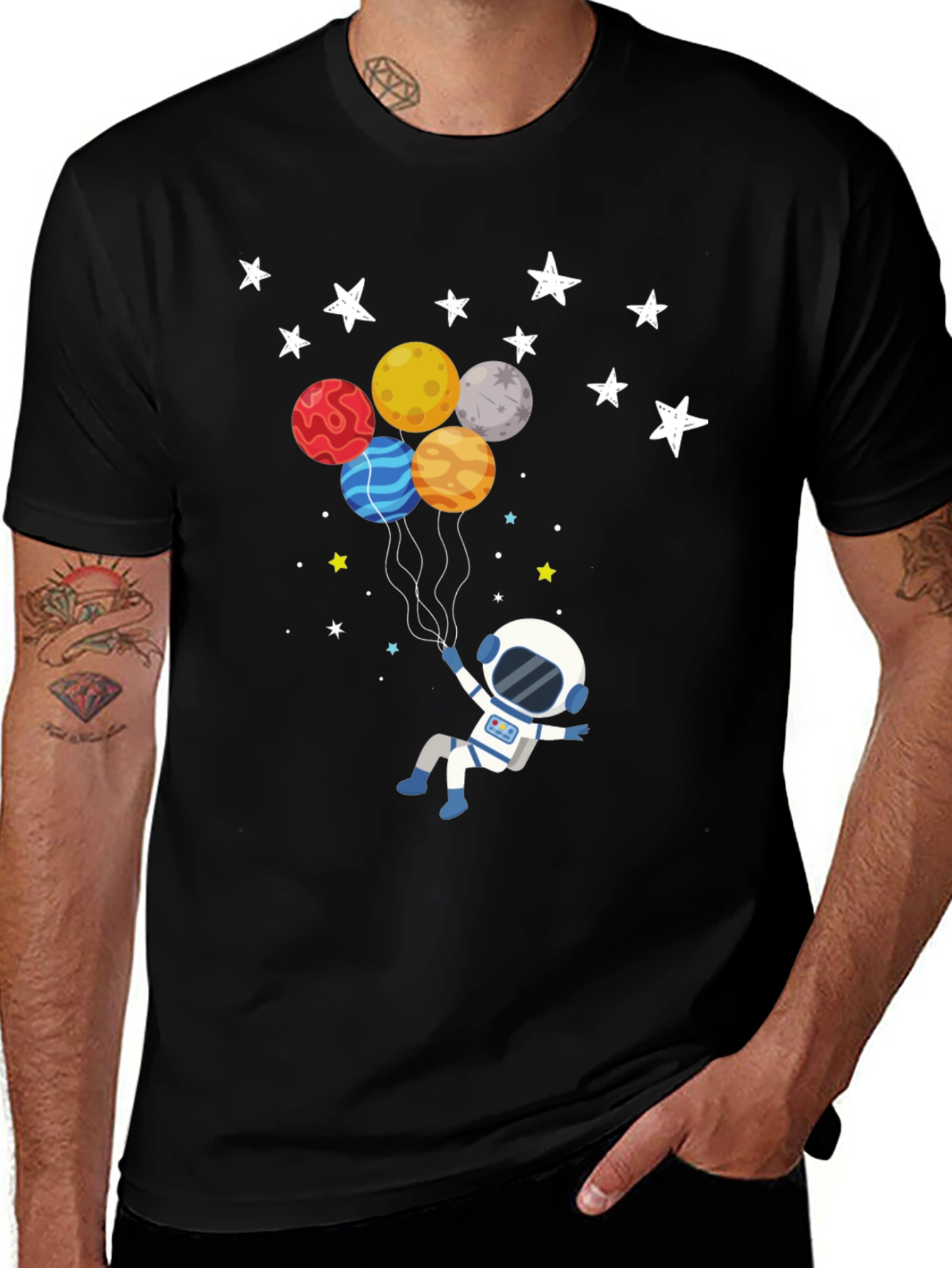 Astronaut Planet Balloons Graphic T-Shirt