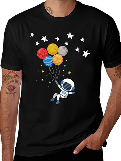Astronaut Planet Balloons Graphic T-Shirt