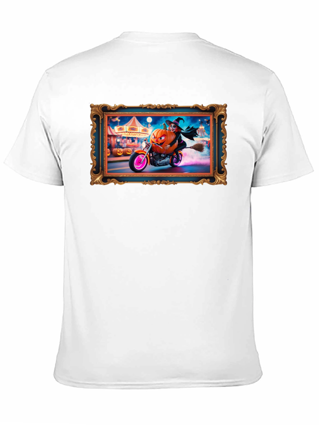Halloween Witch Pumpkin Motorcycle T-Shirt