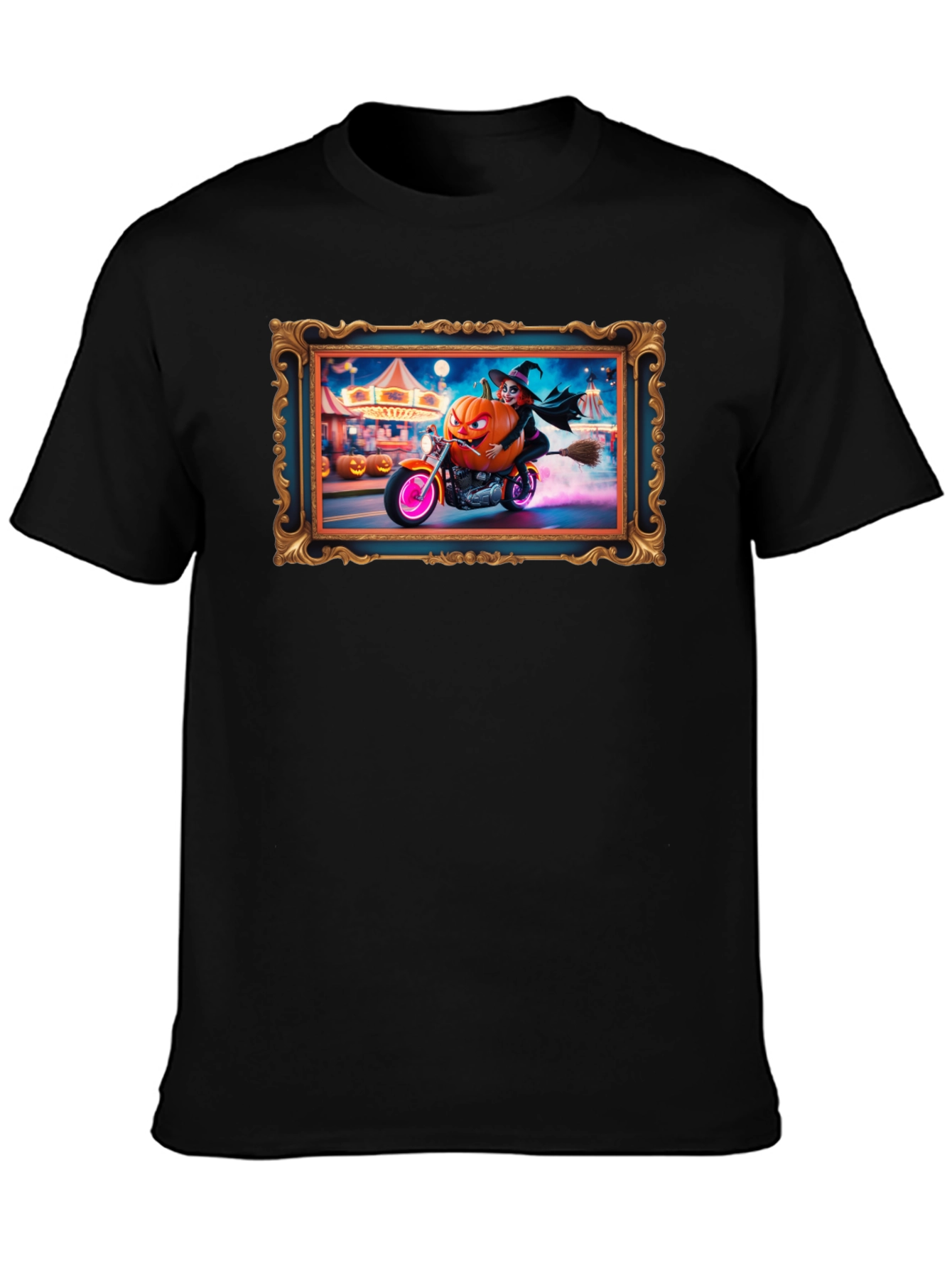 Halloween Witch Pumpkin Motorcycle T-Shirt