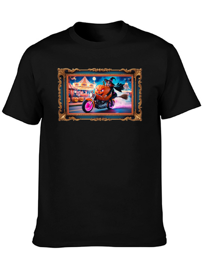 Halloween Witch Pumpkin Motorcycle T-Shirt