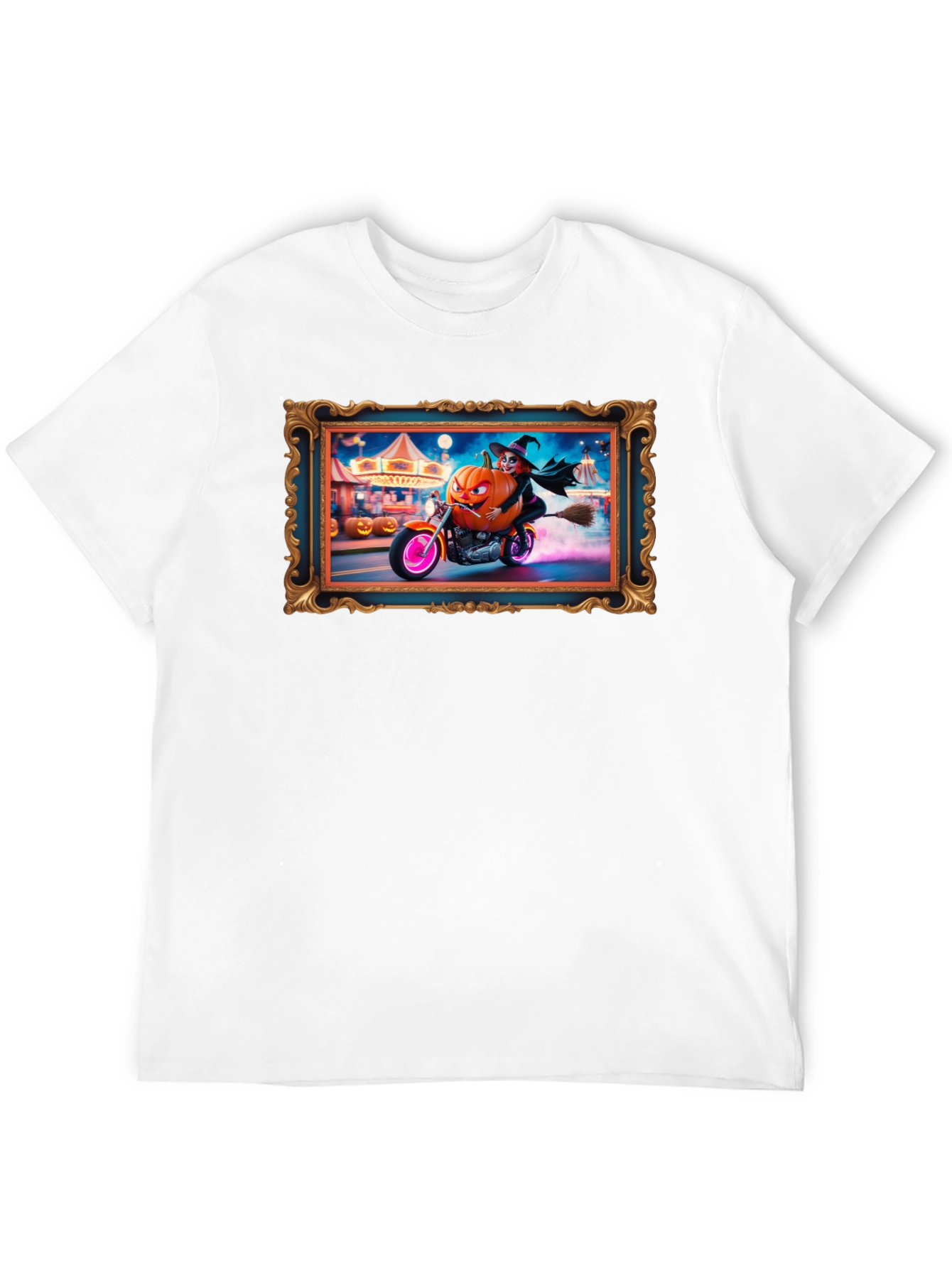 Halloween Witch Pumpkin Motorcycle T-Shirt