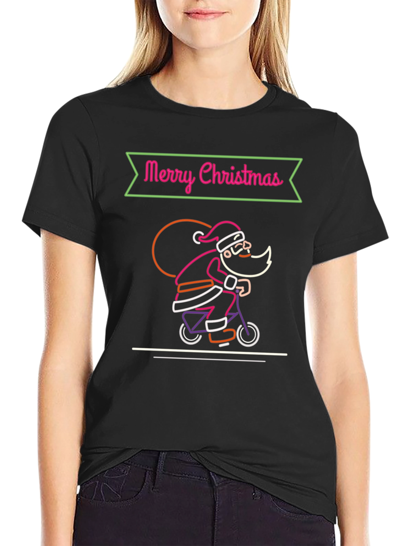 Merry Christmas Santa Neon Graphic T-Shirt