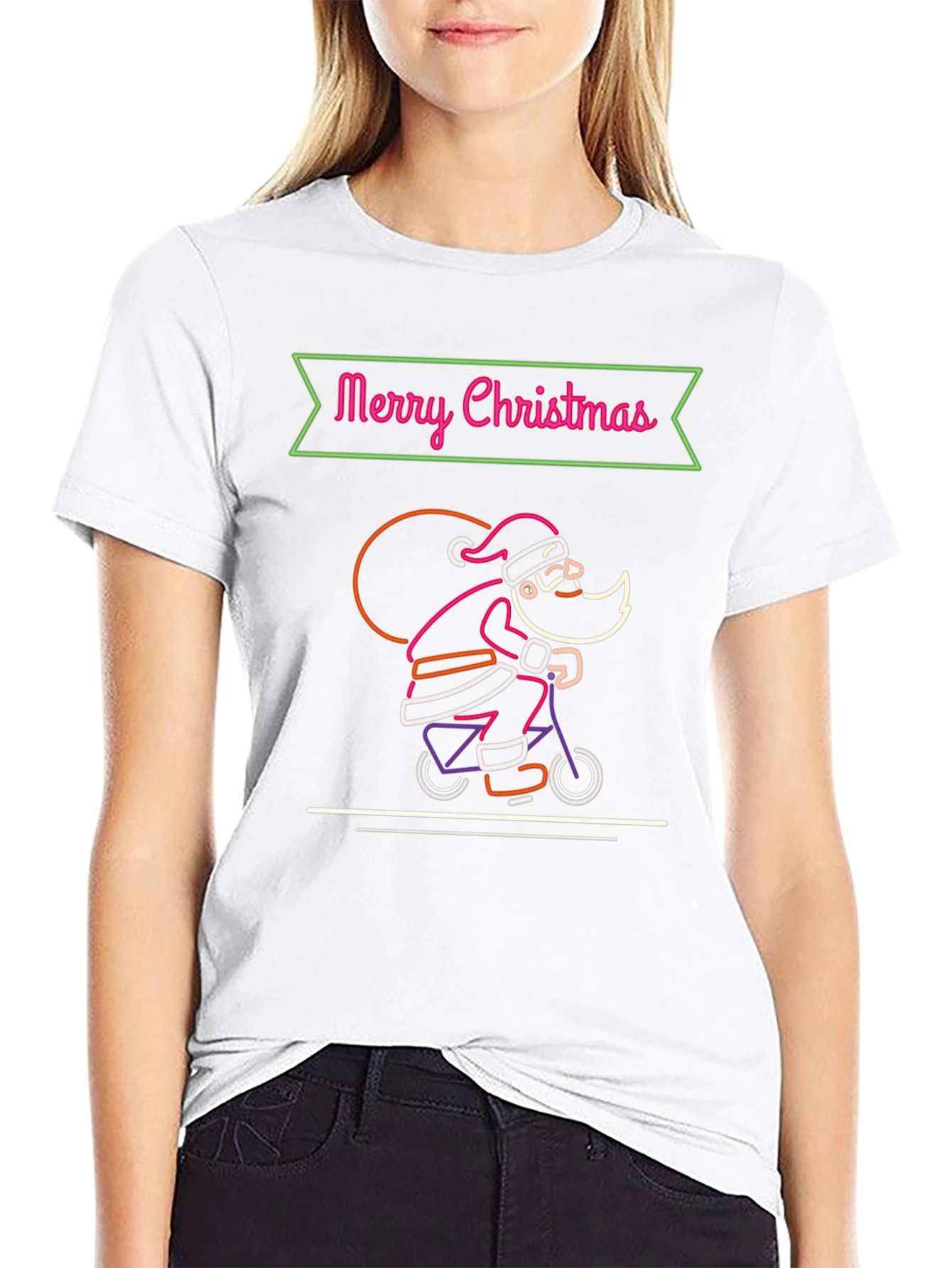 Merry Christmas Santa Neon Graphic T-Shirt