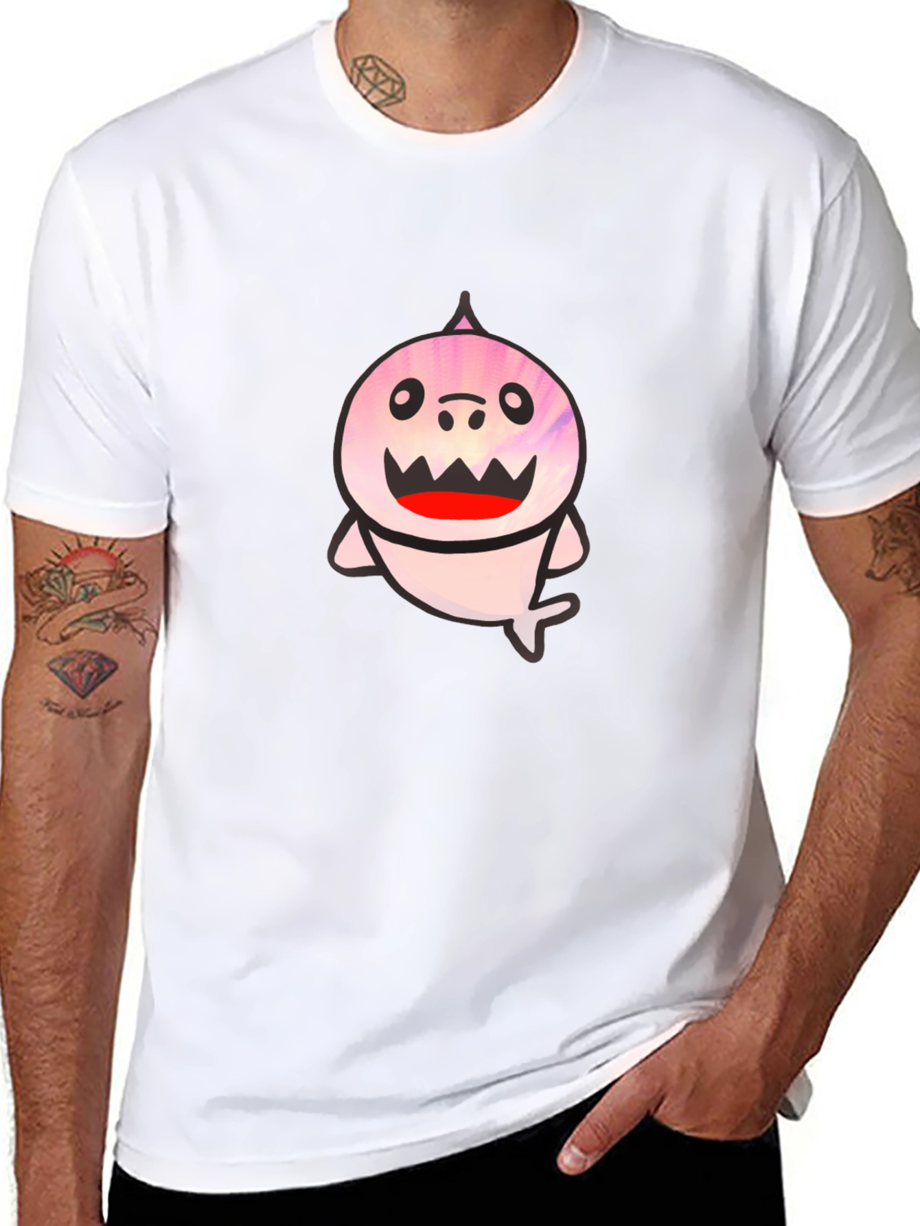 Shark Graphic Print Tee - Mens Black T-Shirt